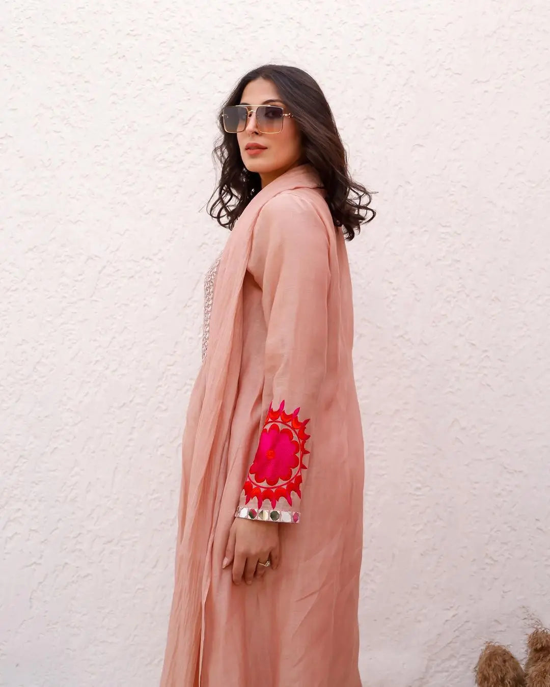 Faux Georgette Mirror Thread Latkan work Kurti Pant Dupatta Set - Premium from Ethenika.com - Just INR 2490! Shop now at Ethenika.com