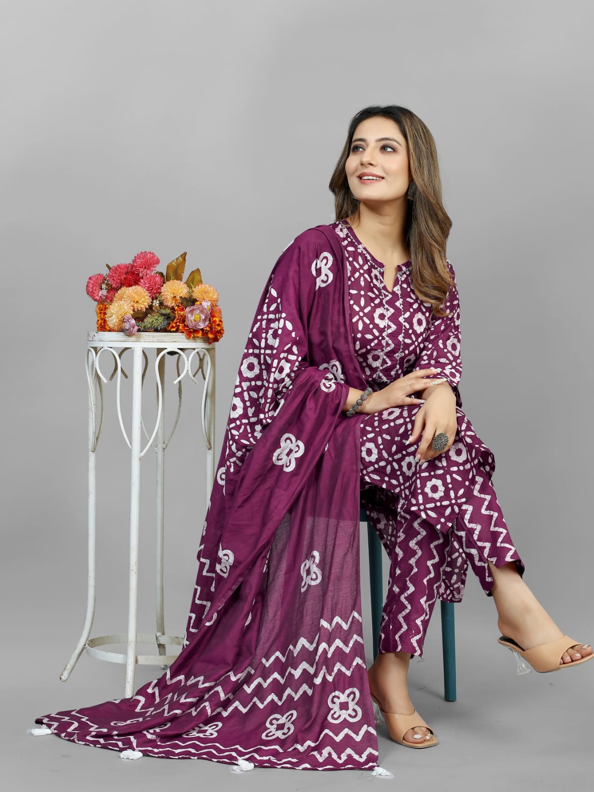 Hand Blocked Batik Kurti Pant Dupatta Set (Stitched) - Premium from Ethenika.com - Just INR 1790! Shop now at Ethenika.com