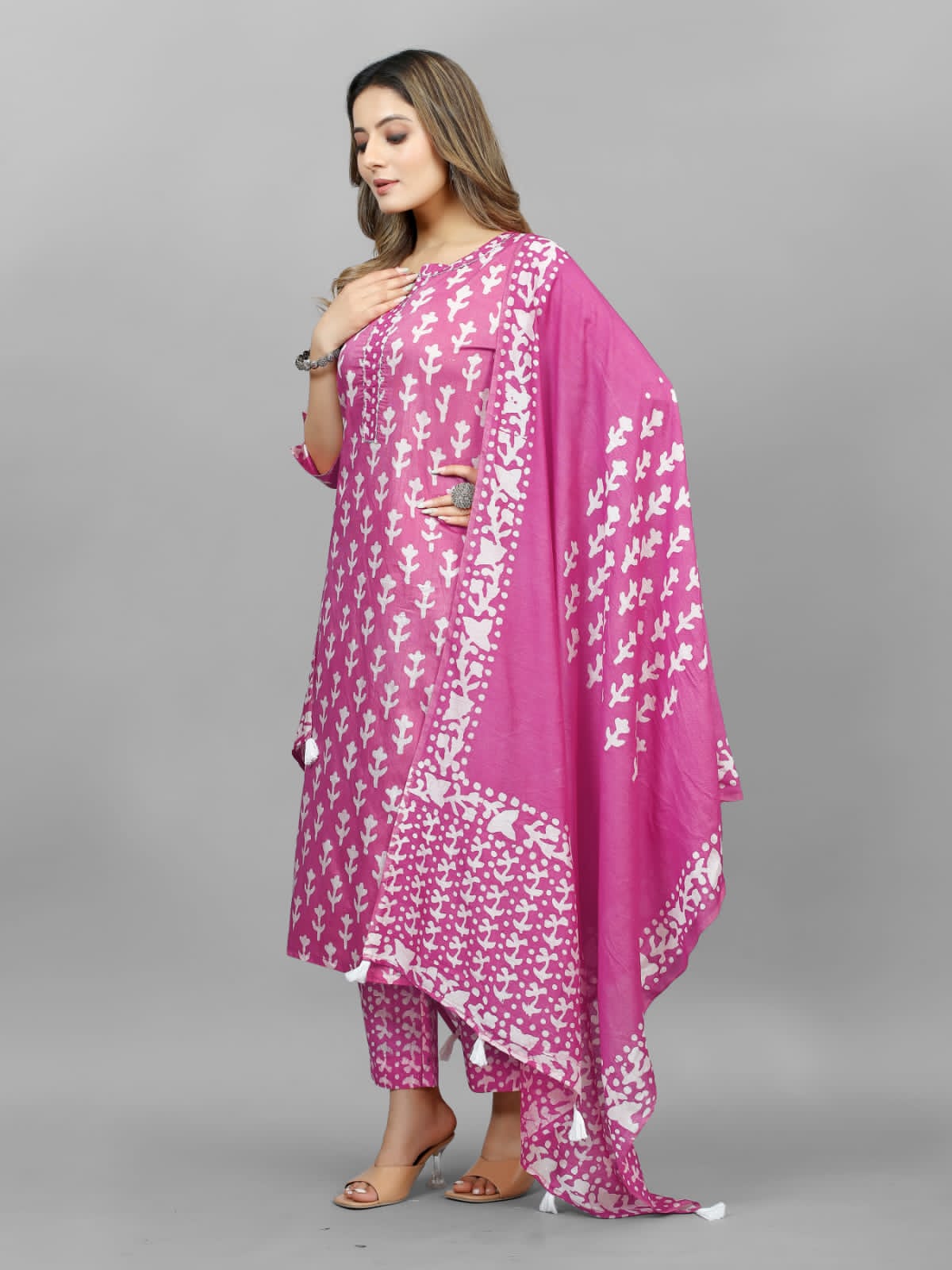Hand Blocked Batik Kurti Pant Dupatta Set (Stitched) - Premium from Ethenika.com - Just INR 1790! Shop now at Ethenika.com