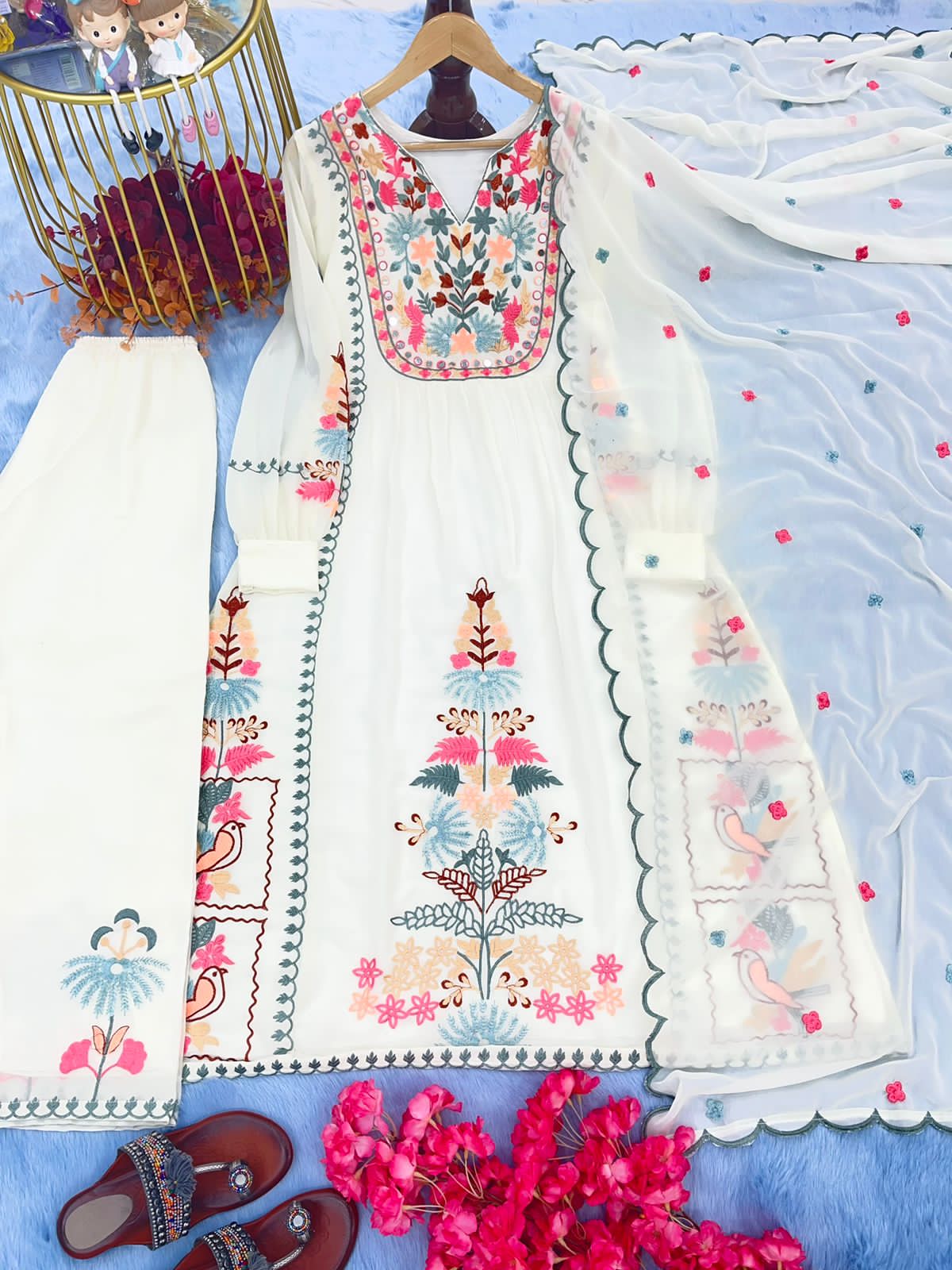 Faux Georgette Heavy Embroidery work Kurti Dupatta Pant Set - Premium from Ethenika.com - Just INR 2499! Shop now at Ethenika.com