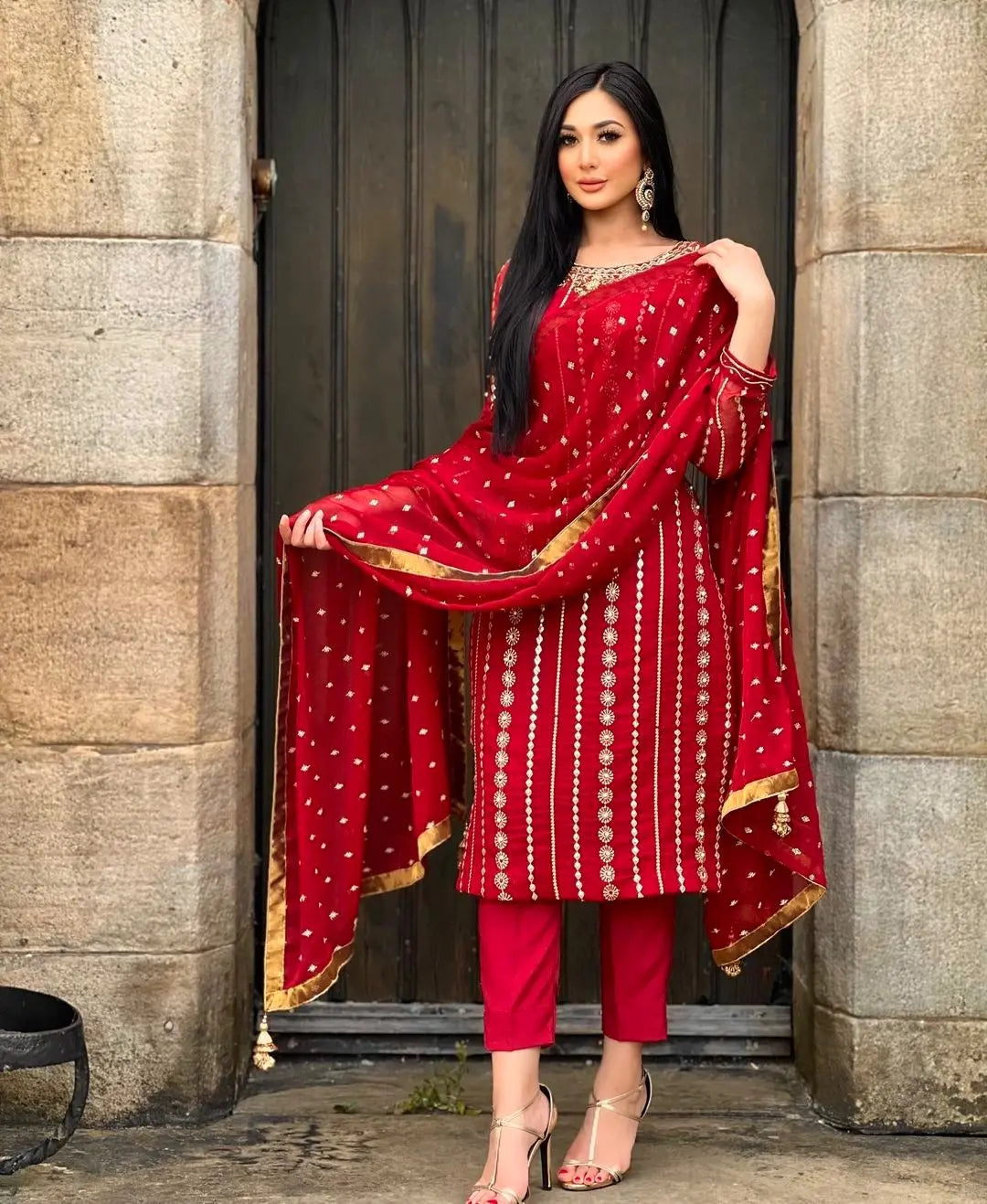 Faux Georgette Sequence Moti work Kurti Pant Dupatta Set - Premium from Ethenika.com - Just INR 2590! Shop now at Ethenika.com