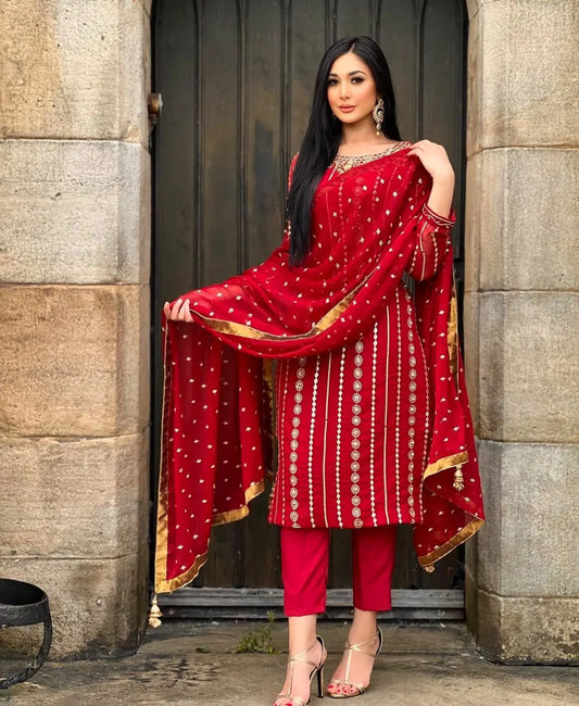 Faux Georgette Sequence Moti work Kurti Pant Dupatta Set - Premium  from Ethenika.com - Just INR 2590! Shop now at Ethenika.com