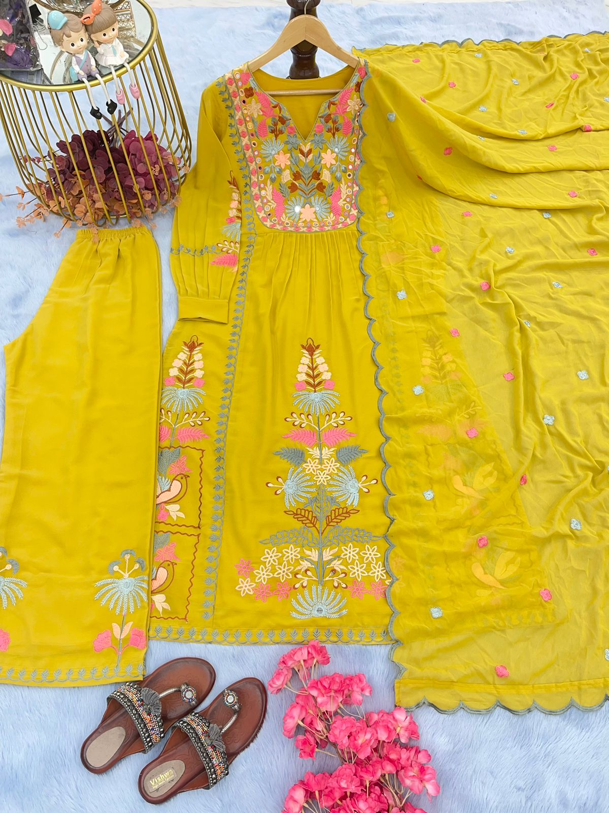 Faux Georgette Heavy Embroidery work Kurti Dupatta Pant Set - Premium  from Ethenika.com - Just INR 2499! Shop now at Ethenika.com