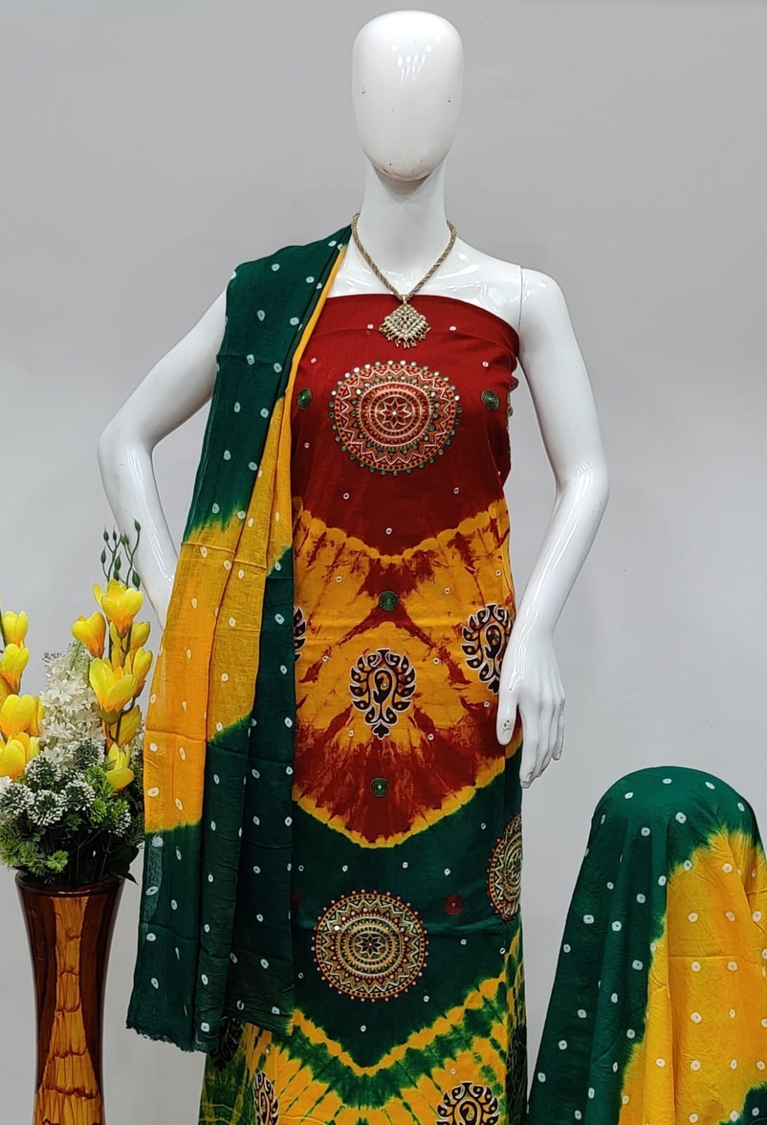 Mirror Thread work Original Hand Made Kutchi Bandhani Material (Unstitched) - Premium from Ethenika.com - Just INR 1690! Shop now at Ethenika.com