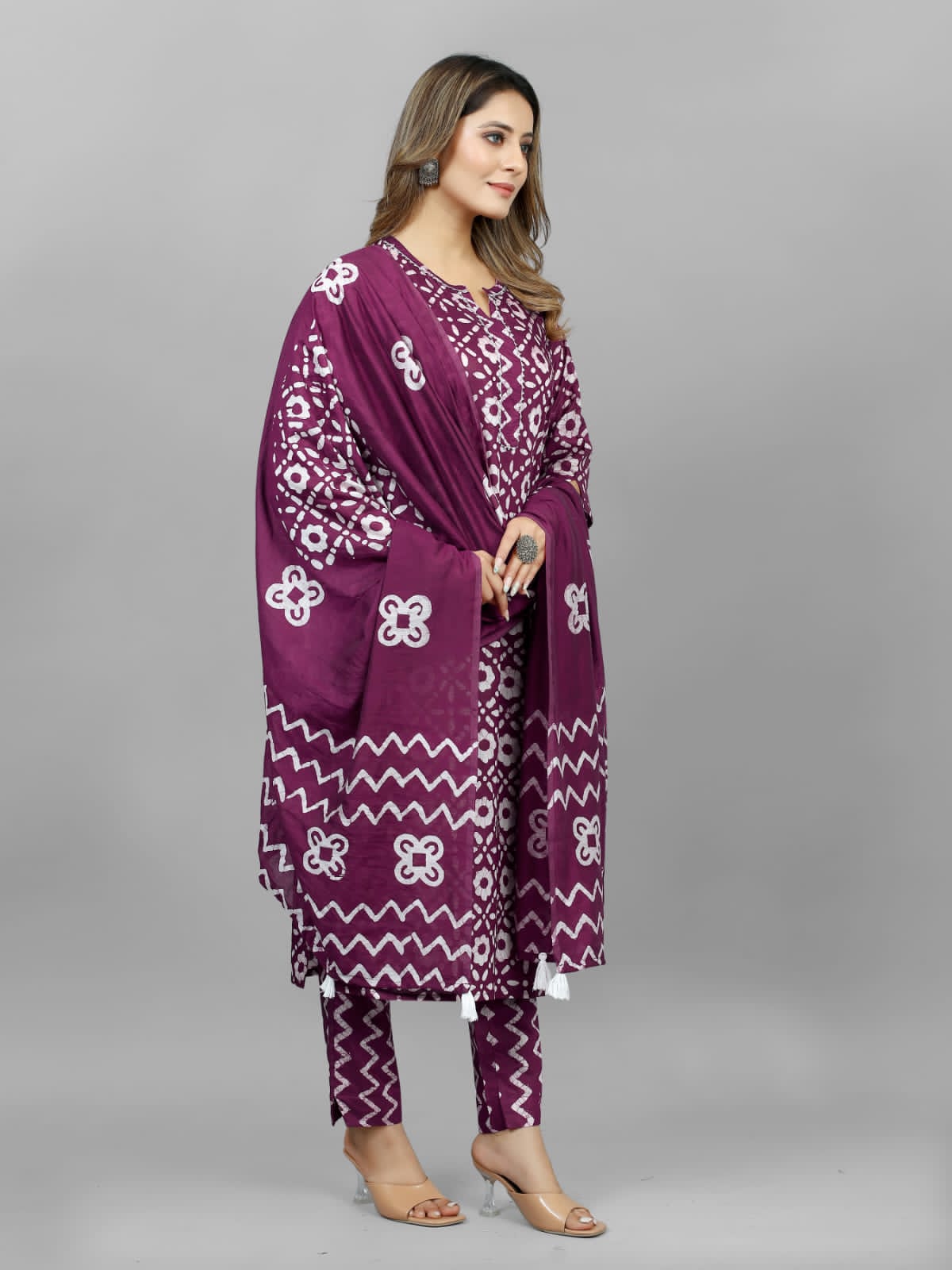 Hand Blocked Batik Kurti Pant Dupatta Set (Stitched) - Premium from Ethenika.com - Just INR 1790! Shop now at Ethenika.com