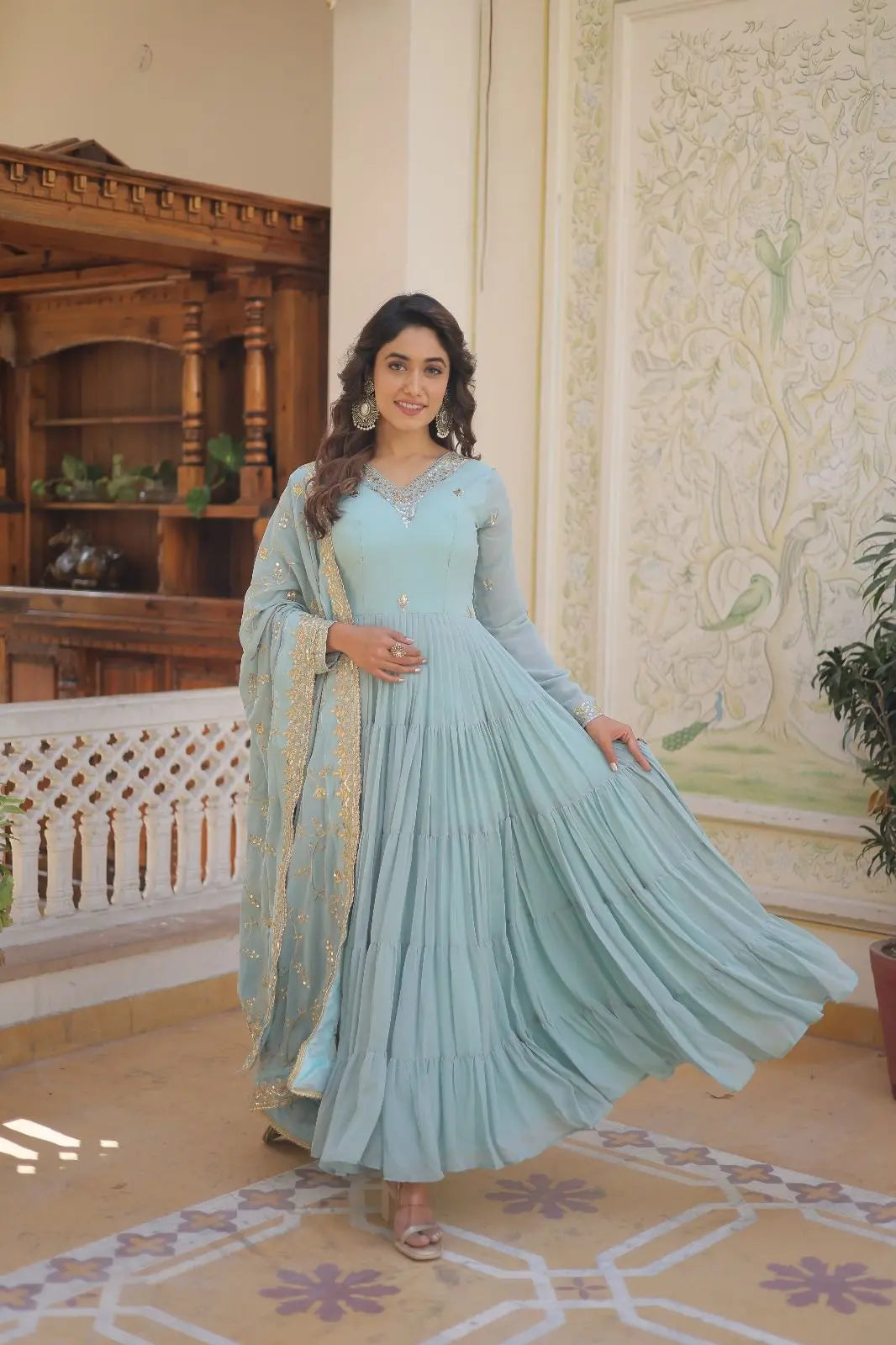 Faux Georgette seqence work Gown Dupatta Set - Premium from Ethenika.com - Just INR 2590! Shop now at Ethenika.com