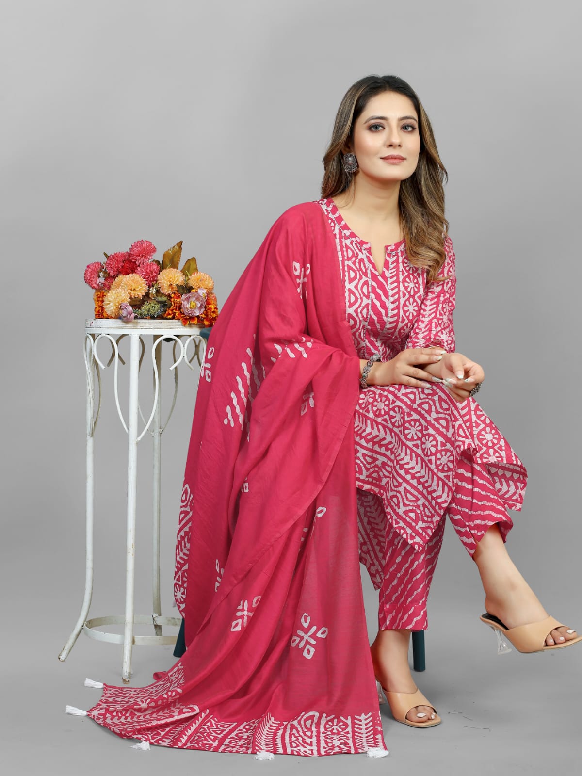 Hand Blocked Batik Kurti Pant Dupatta Set (Stitched) - Premium from Ethenika.com - Just INR 1790! Shop now at Ethenika.com