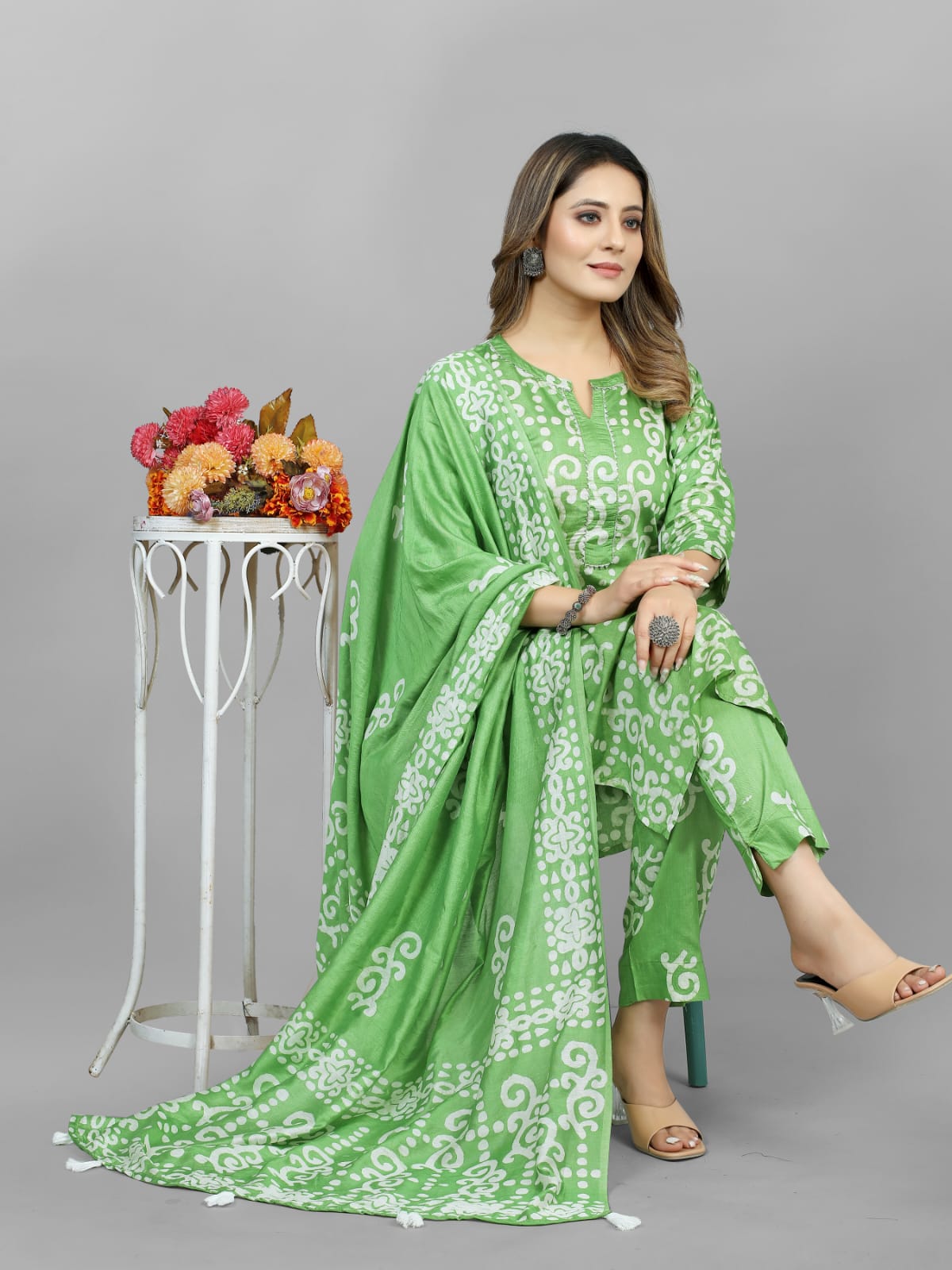 Hand Blocked Batik Kurti Pant Dupatta Set (Stitched) - Premium from Ethenika.com - Just INR 1790! Shop now at Ethenika.com