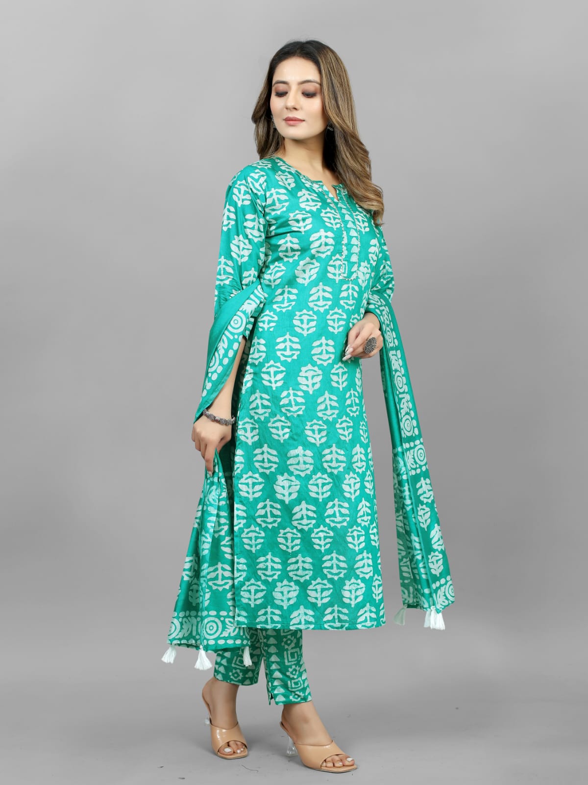 Hand Blocked Batik Kurti Pant Dupatta Set (Stitched) - Premium from Ethenika.com - Just INR 1790! Shop now at Ethenika.com