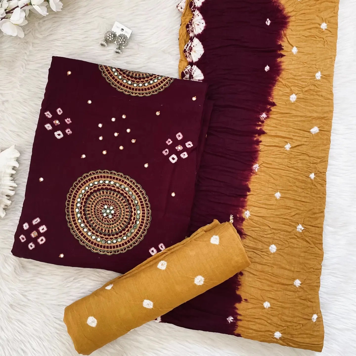 Cotton Mirro Thread work Contrast Bandhani Material (Unstitched) - Premium  from Ethenika.com - Just INR 1590! Shop now at Ethenika.com