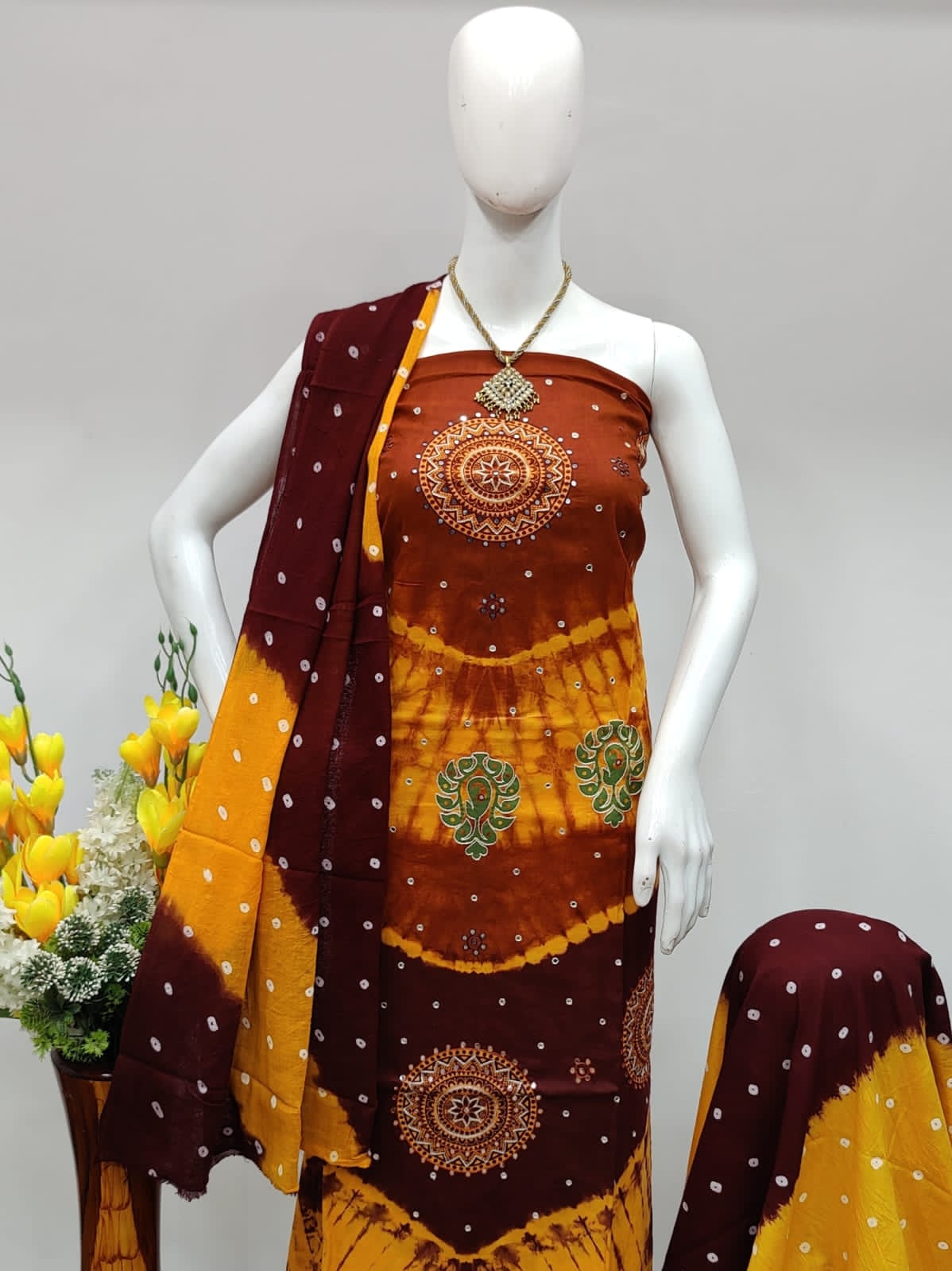 Mirror Thread work Original Hand Made Kutchi Bandhani Material (Unstitched) - Premium from Ethenika.com - Just INR 1690! Shop now at Ethenika.com