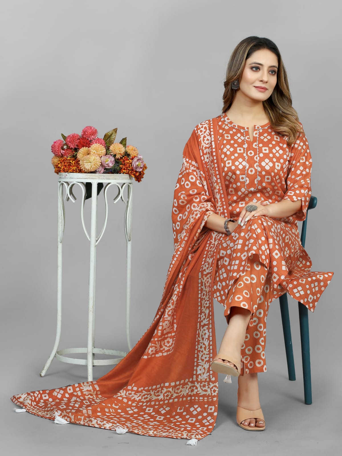 Hand Blocked Batik Kurti Pant Dupatta Set (Stitched) - Premium from Ethenika.com - Just INR 1790! Shop now at Ethenika.com