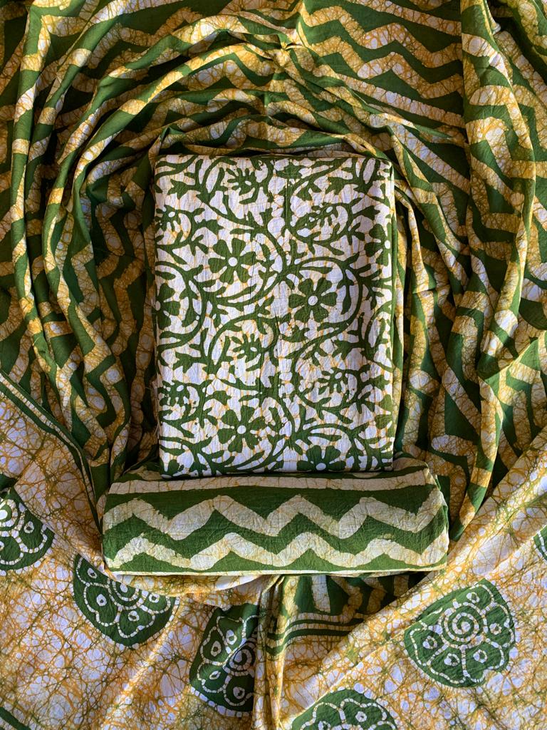 Cotton Hand Blocked Wax Batik Dress Material (Unstitched) Ethenika.com