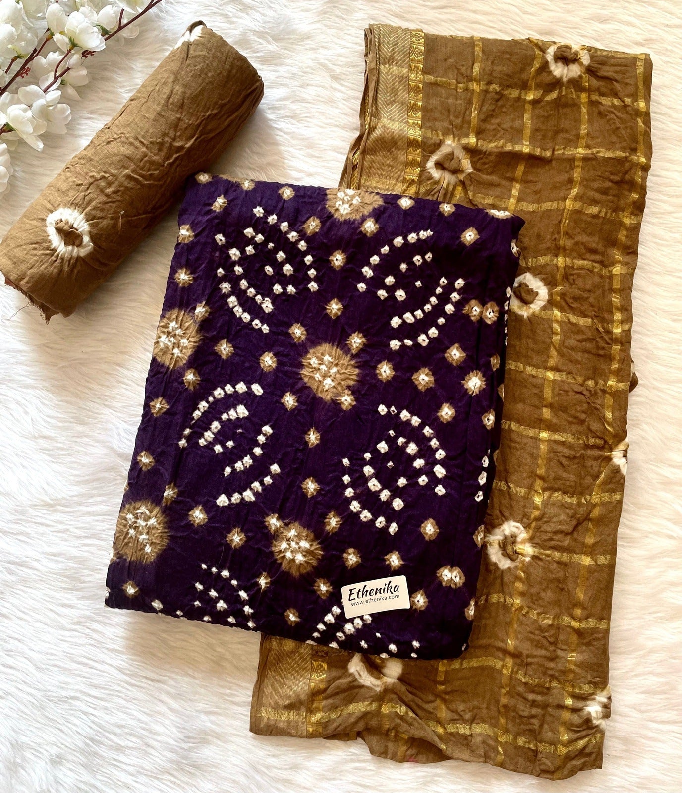 Cotton Satin Dual Contrast Bandhani Material (Unstitched) - Premium  from Ethenika.com - Just INR 1390! Shop now at Ethenika.com