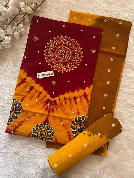 Cotton Resham Thread amd Mirror work Bandhani Material (Unstitched) - Premium  from Ethenika.com - Just INR 1690! Shop now at Ethenika.com