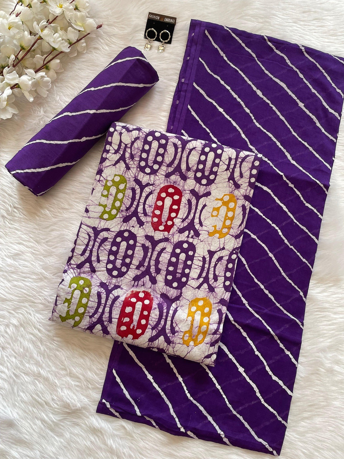 Cotton Leheriya Hand Blocked Batik Salwar Material Ethenika.com