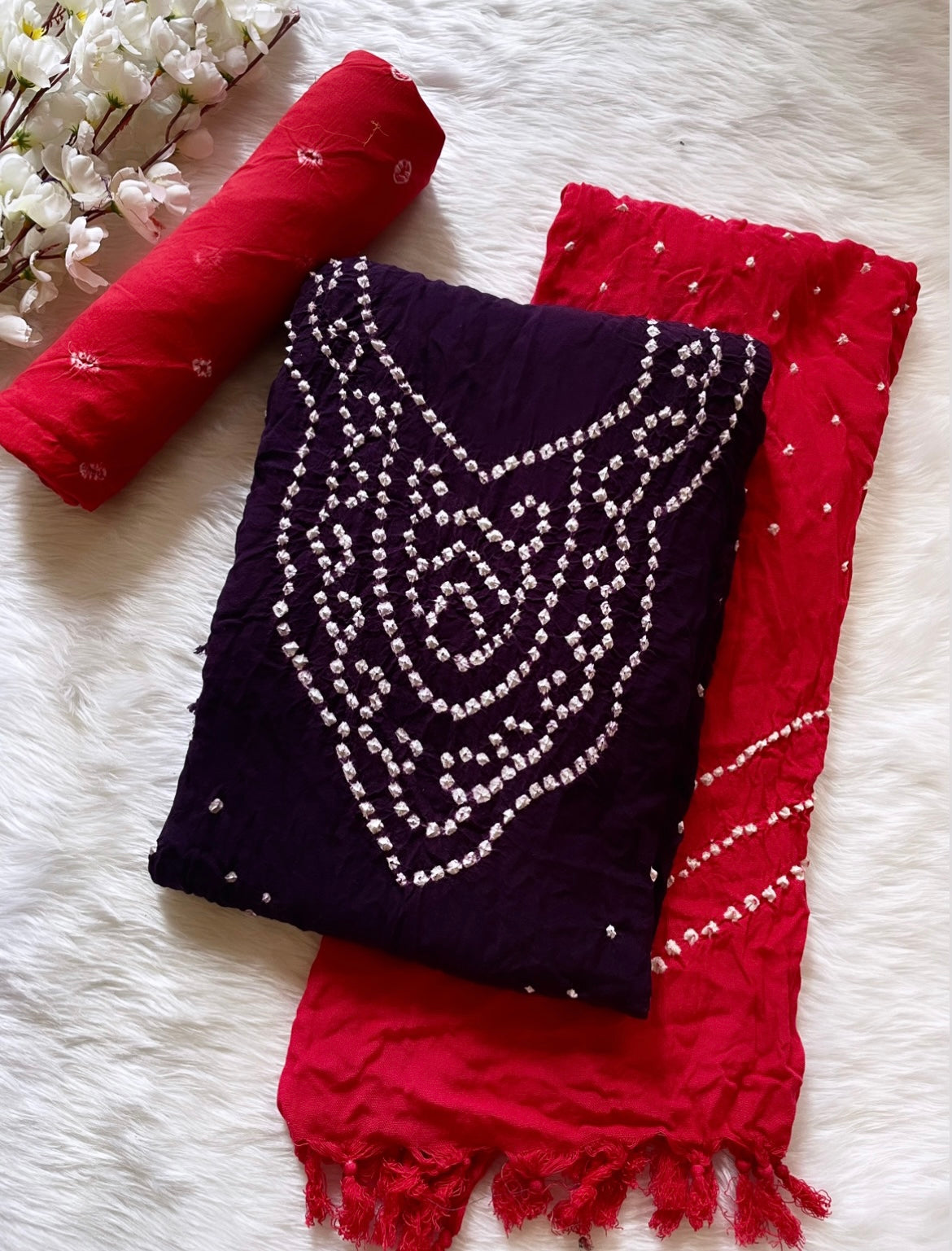 Reyon Kusum Neck Bandhani Work Fumka Dupatta Bandhani Material (Unstitched) - Premium  from Ethenika.com - Just INR 1390! Shop now at Ethenika.com