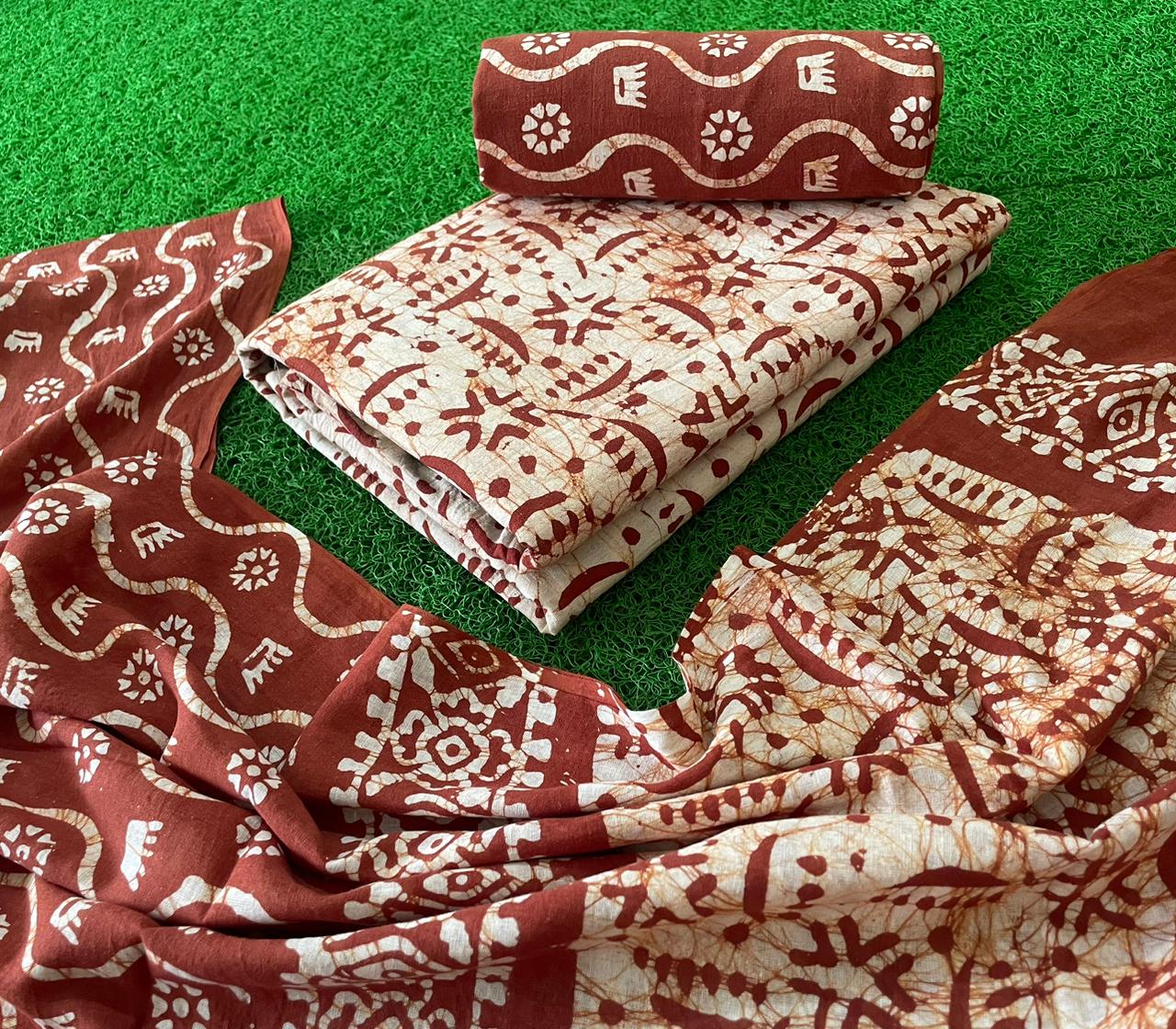 Cotton Hand Blocked Wax Batik Dress Material (Unstitched) - Premium from Ethenika.com - Just INR 1490! Shop now at Ethenika.com