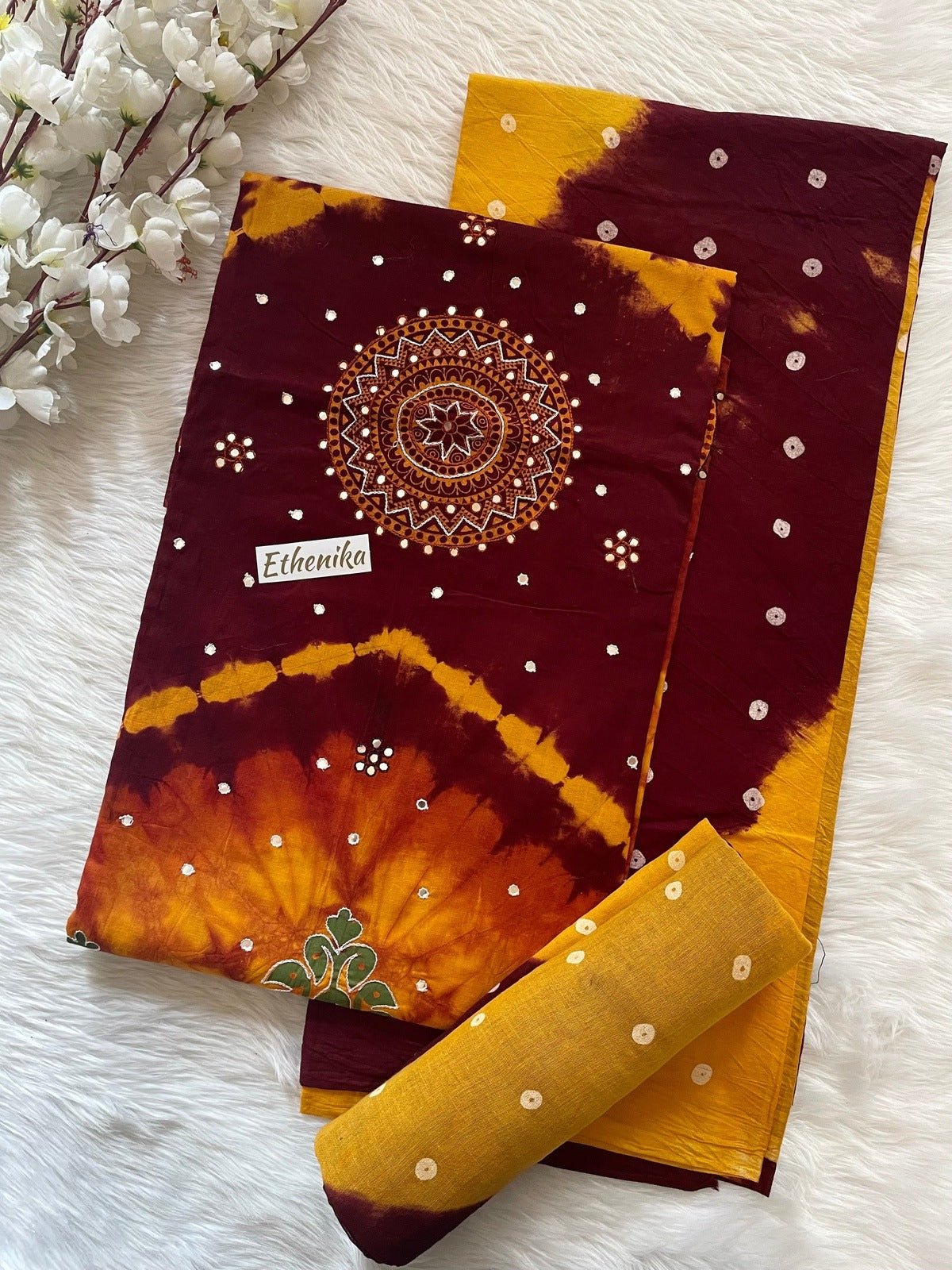 Cotton Resham Thread amd Mirror work Bandhani Material (Unstitched) - Premium  from Ethenika.com - Just INR 1690! Shop now at Ethenika.com