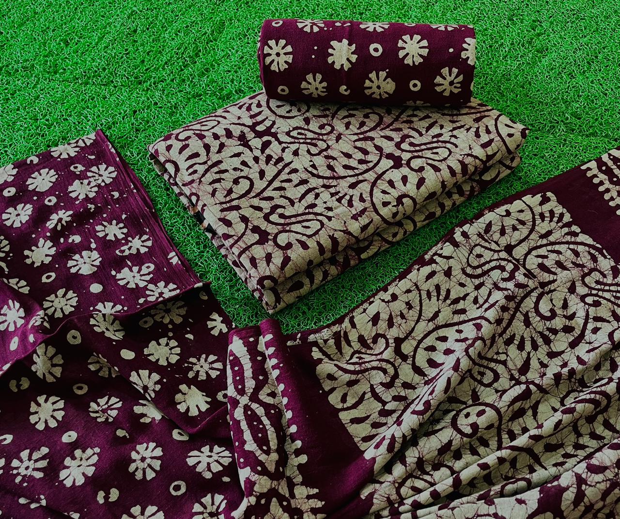 Cotton Hand Blocked Wax Batik Dress Material (Unstitched) - Premium from Ethenika.com - Just INR 1490! Shop now at Ethenika.com
