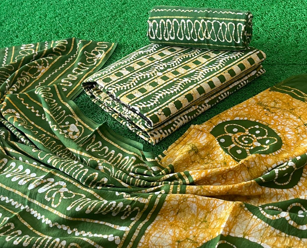 Cotton Hand Blocked Wax Batik Dress Material (Unstitched) Ethenika.com