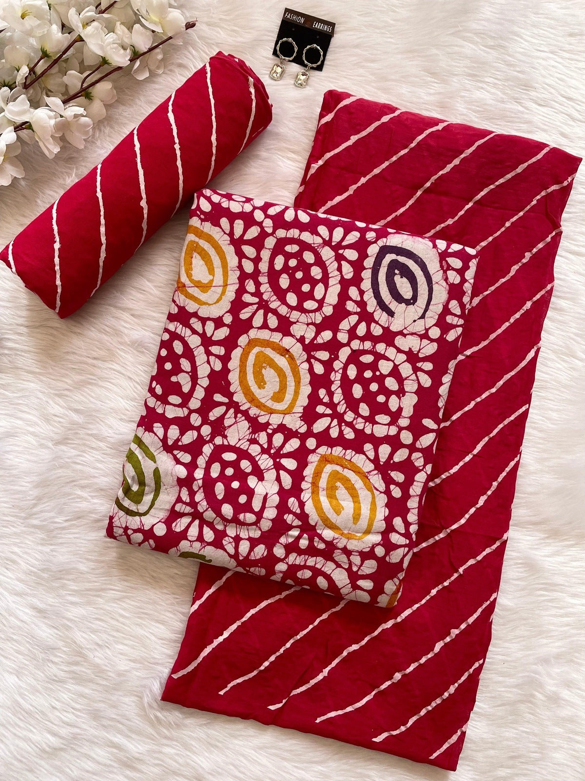 Cotton Leheriya Hand Blocked Batik Salwar Material Ethenika.com