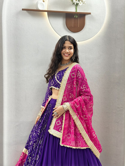 Faux Georgette Mirror Work Designer Chaniya Choli with Dupatta - 6 Meter Flair