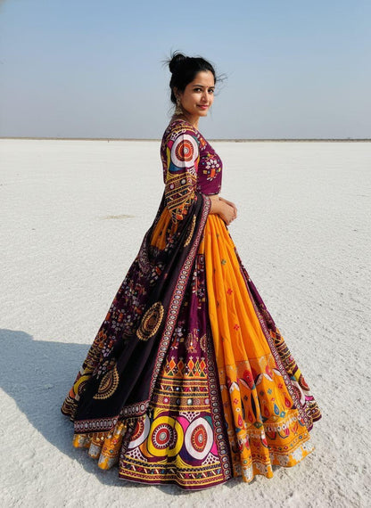 Muslin Digital Print With Mirror Work Designer Chaniya Choli