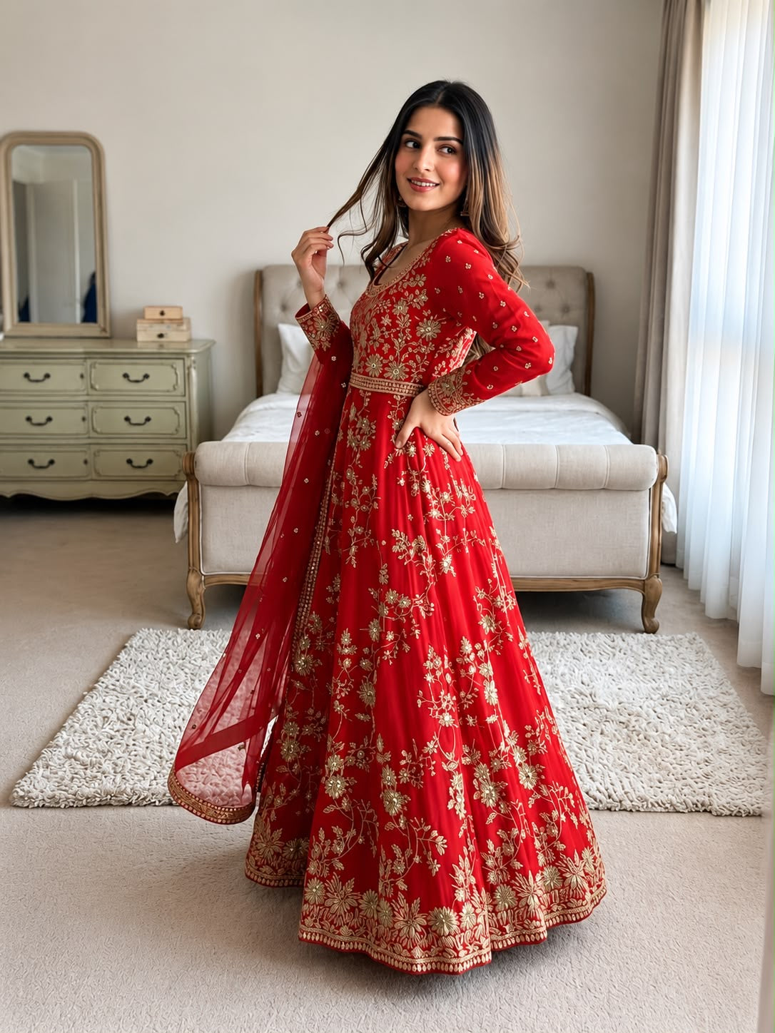 Georgette Sequence Embroidery Work Ready to Wear Gown Pant Dupatta Set