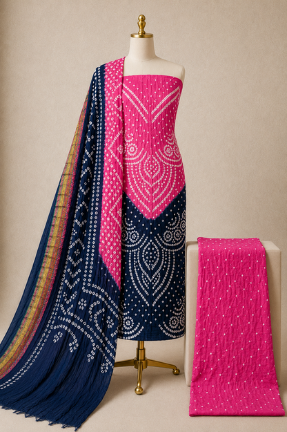 Close-up of vibrant multicolour Bandhani tie and dye pattern