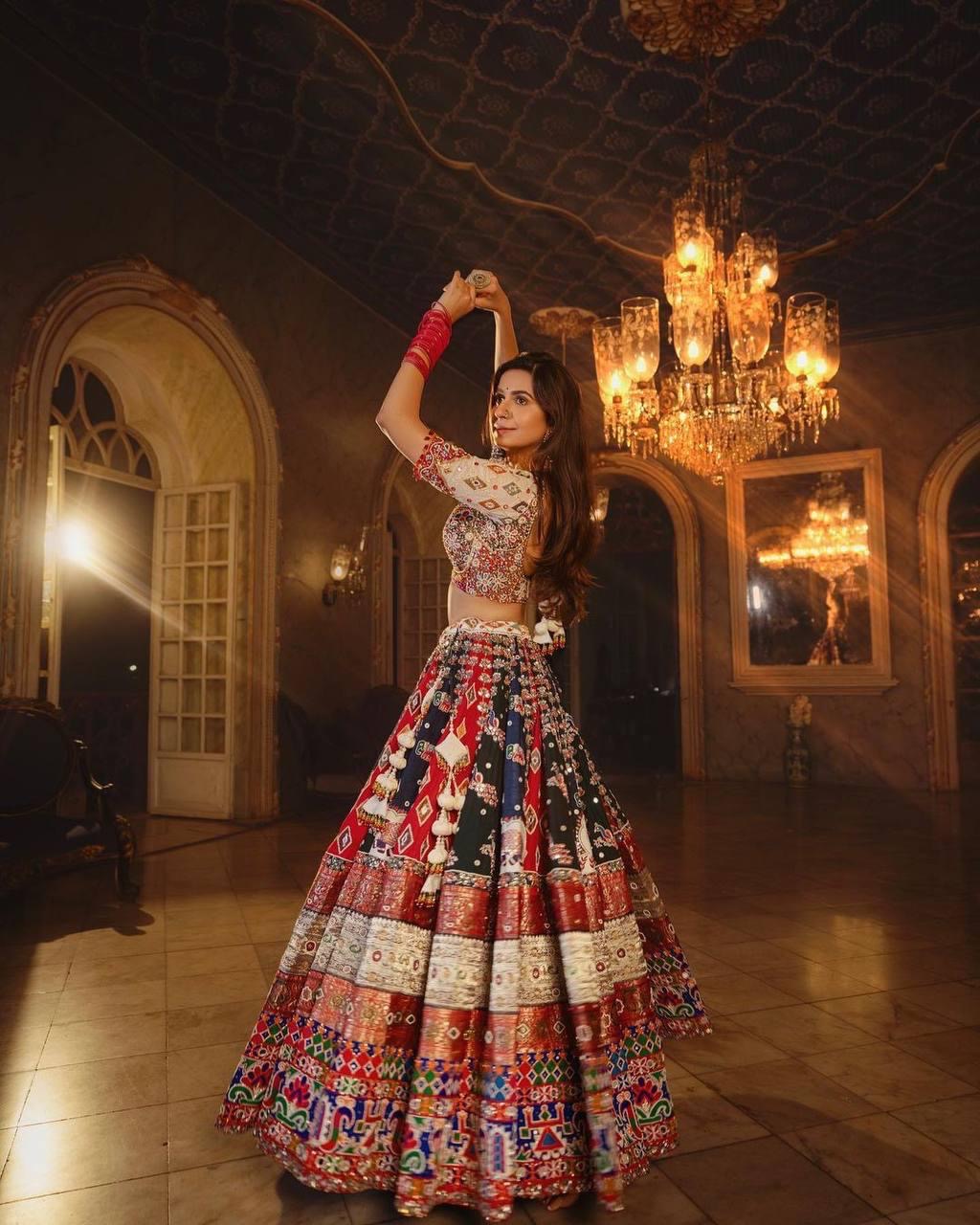 Muslin Silk Digital Print with Mirror Work Navratri Designer Chaniya Choli