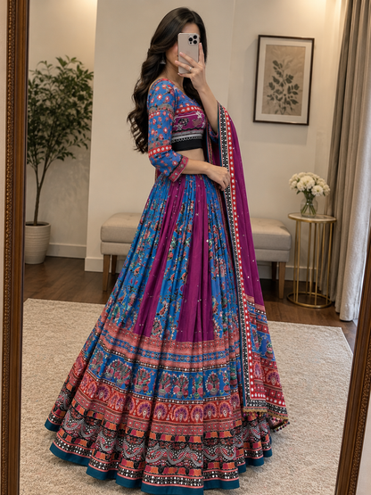 Muslin Digital Print Mirror Work Chaniya Choli - side view