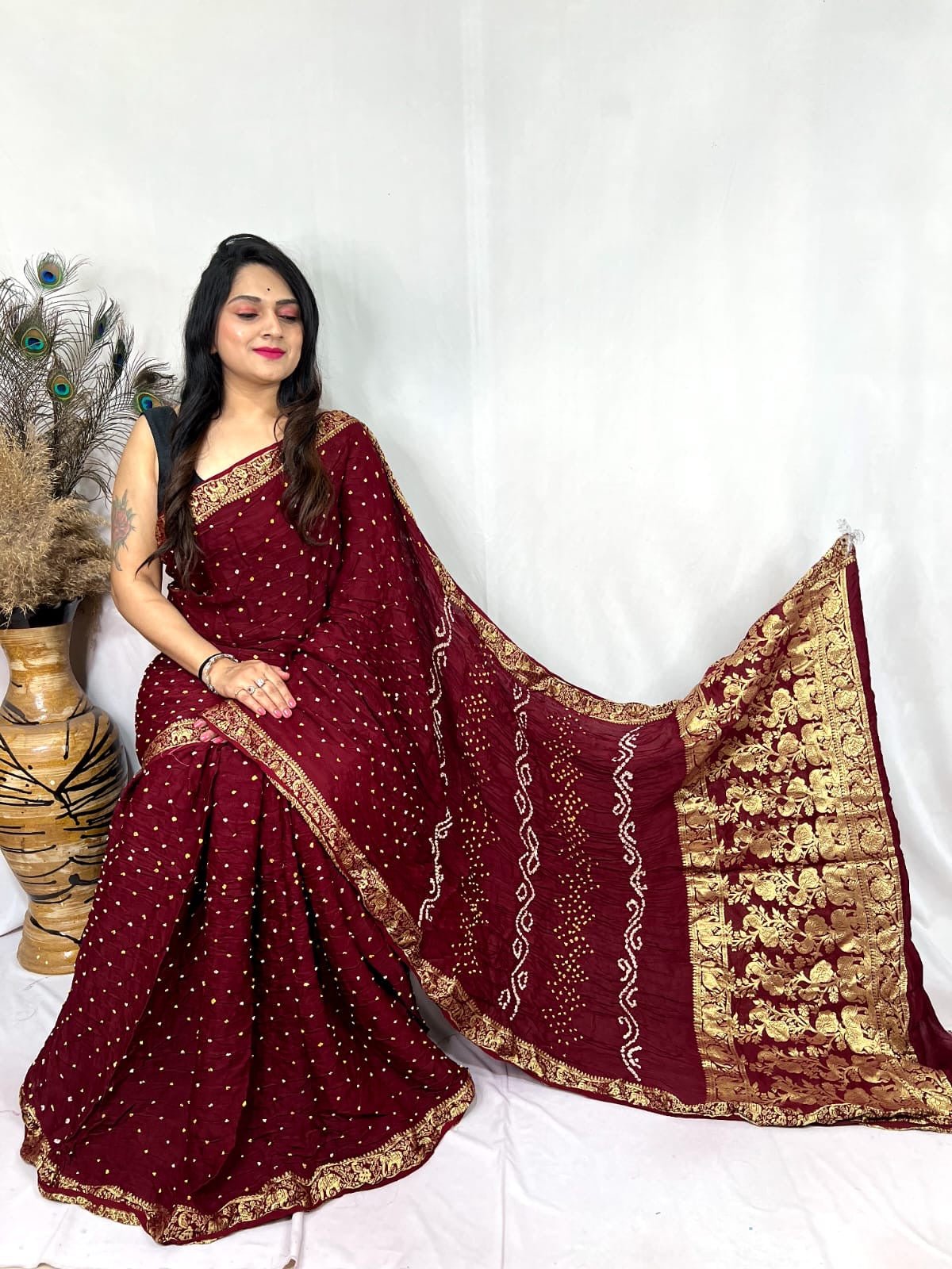 Premium Modal Silk Barik Bandhej Work Nakashi Border Silk Bandhani Saree - Premium  from Ethenika.com  - Just INR 5990! Shop now at Ethenika.com 