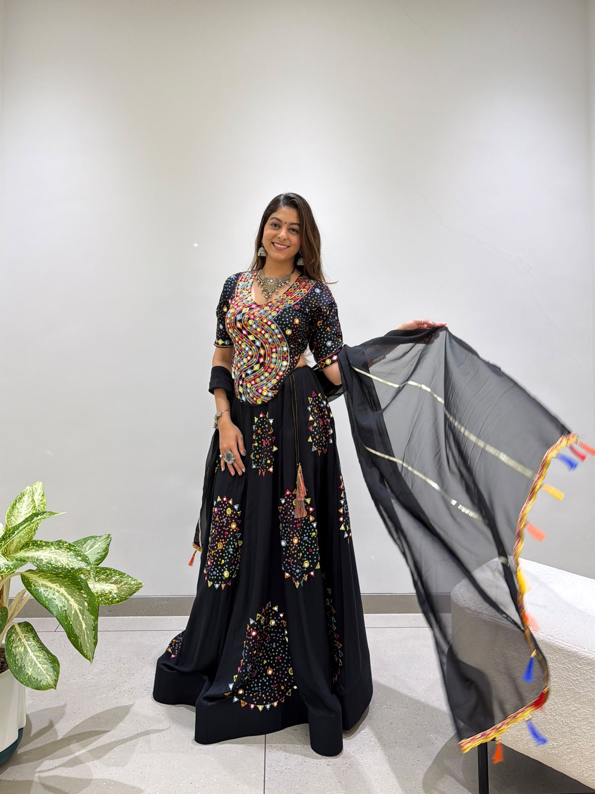 Black Rayon Mirror Work Chaniya Choli - blouse detail