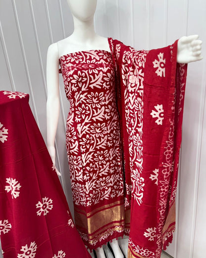 Gaji Silk Hand Blocked Batik Dress Material