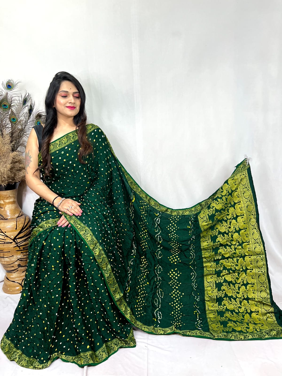 Premium Modal Silk Barik Bandhej Work Nakashi Border Silk Bandhani Saree - Premium  from Ethenika.com  - Just INR 5990! Shop now at Ethenika.com 