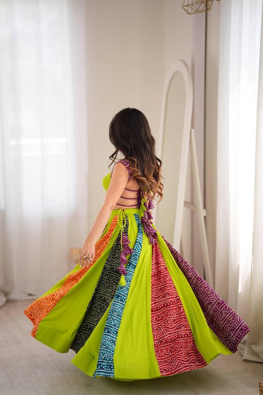 Multicolor Bandhani Rayon Digital Print Chaniya Choli | Ready to Wear | Free Size M-XXXL