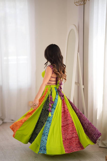 Multicolor Bandhani Rayon Digital Print Chaniya Choli | Ready to Wear | Free Size M-XXXL