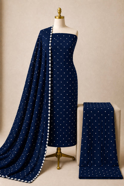 Cotton Satin Self Color Kutch 3Pc Unstitched Bandhani Dress Material