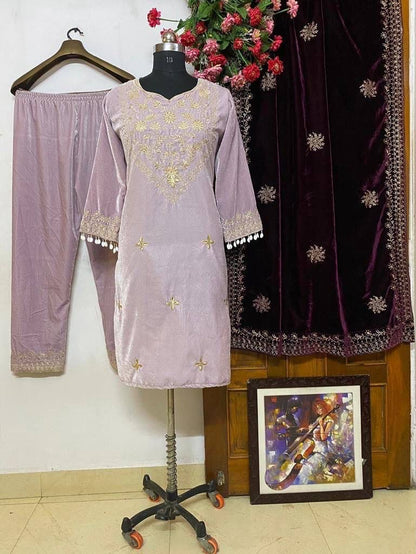 Thread Embroidery work Winter Velvet Suit (Stitched) - Premium  from Ethenika.com  - Just INR 2490! Shop now at Ethenika.com 