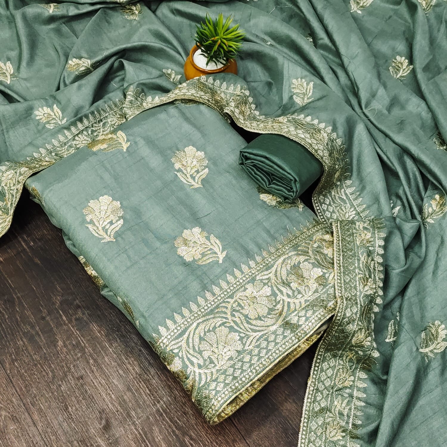 Vachitra Silk Fine Embroidery work Dress Material - Premium  from Ethenika.com  - Just INR 1690! Shop now at Ethenika.com 