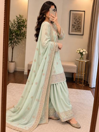 Sequence Embroidery Work Designer Ready Wear Salwar Suit Dupatta Set