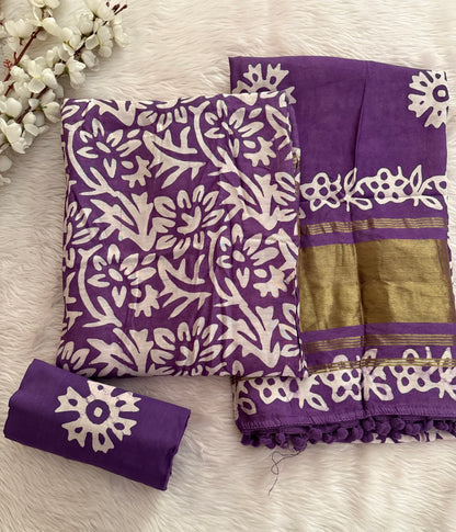 Gaji Silk Hand Blocked Batik Dress Material