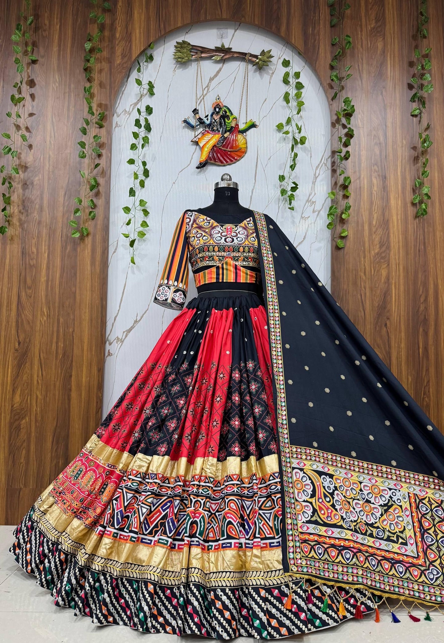 Designer Chaniya Choli | Malai Silk Mirror Work & Gota Zari | Garba