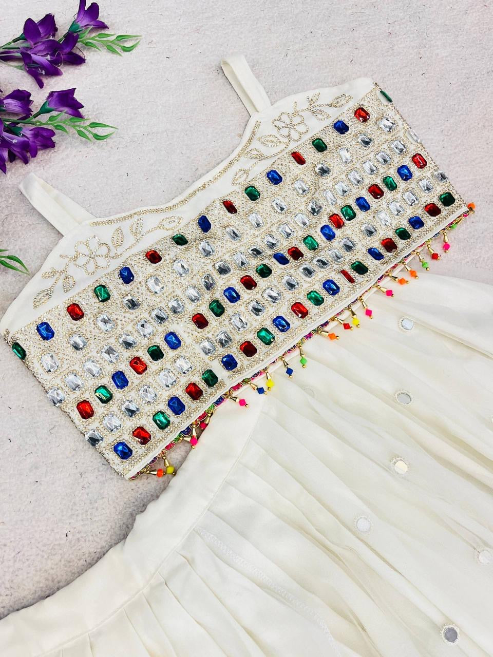 White Rayon Cotton Navratri Designer Chaniya Choli