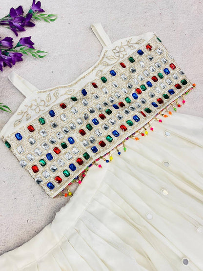 White Rayon Cotton Navratri Designer Chaniya Choli