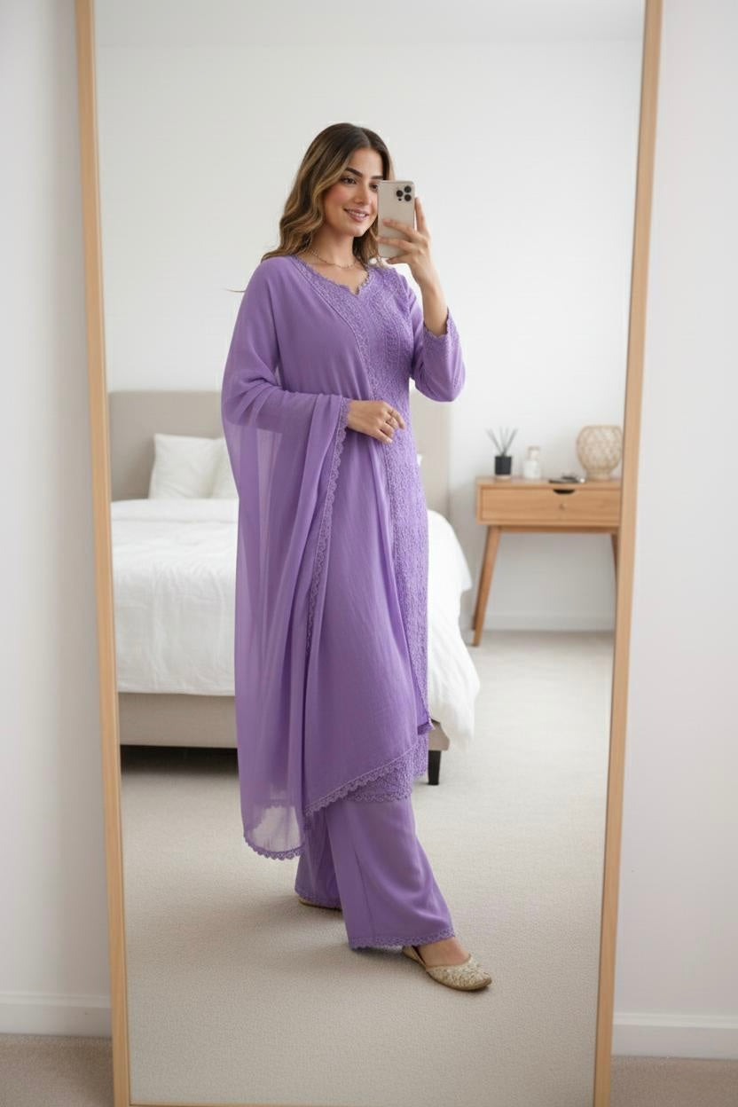 Faux Georgette Chikankari Kurti Palazzo Set