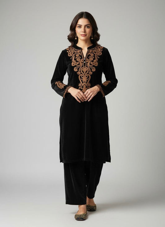 Ethenika Embroidery Work Velvet Cord Set