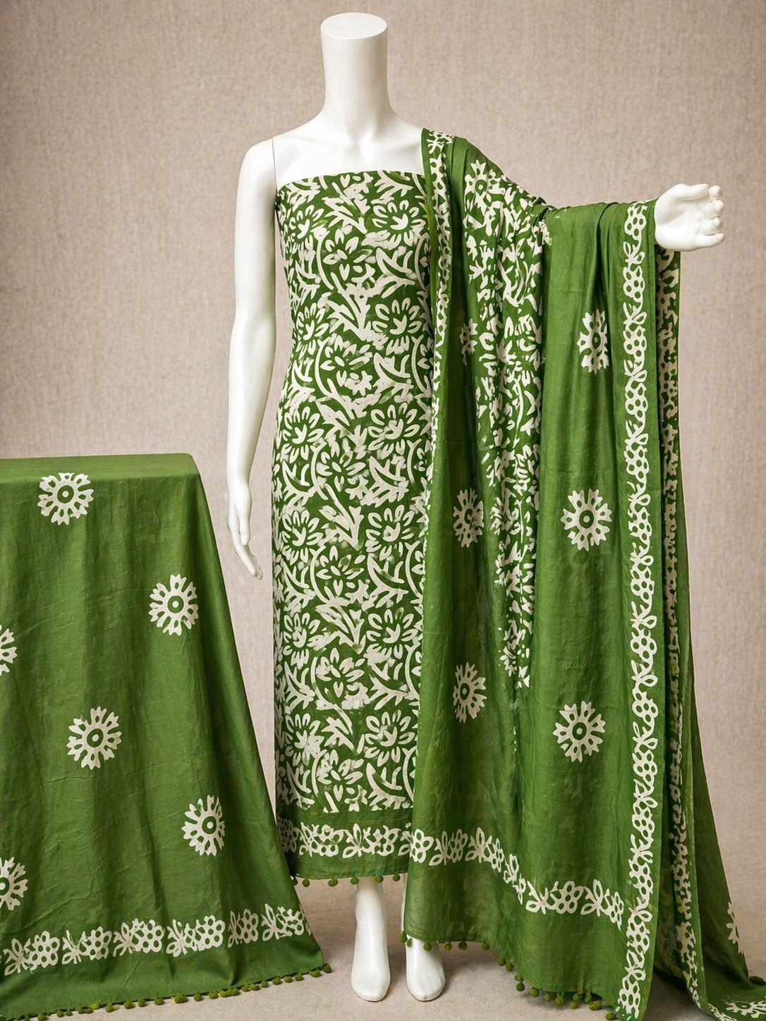 Gazi Silk Hand Blocked Wax Batik Dress Material
