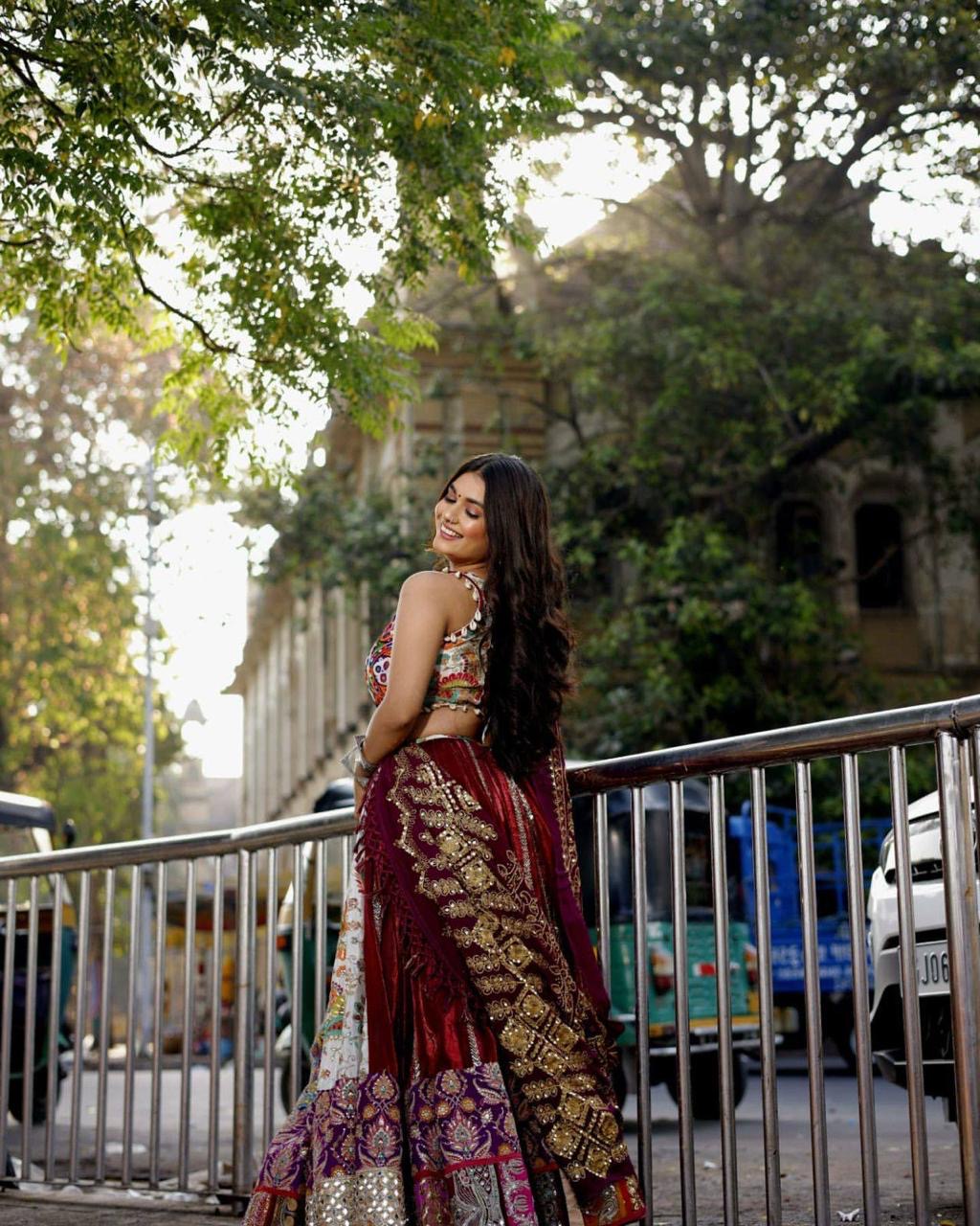 Muslin Digital Print with Mirror Wirk Designer Chaniya Choli for Navratri
